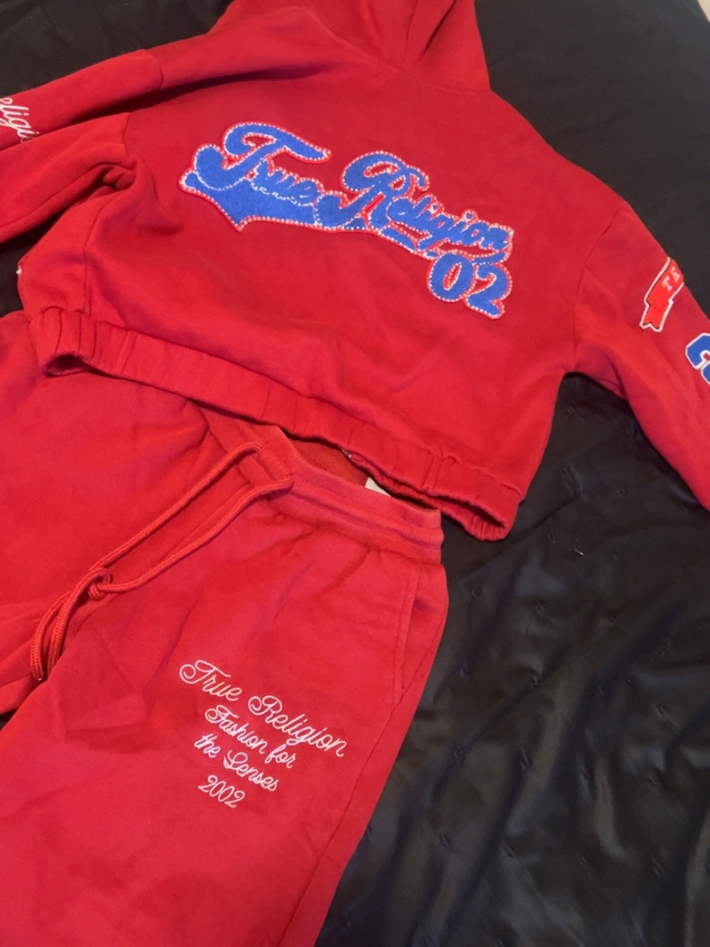True Religion women’s Red Hooded Sweatshirt & Joggers Set